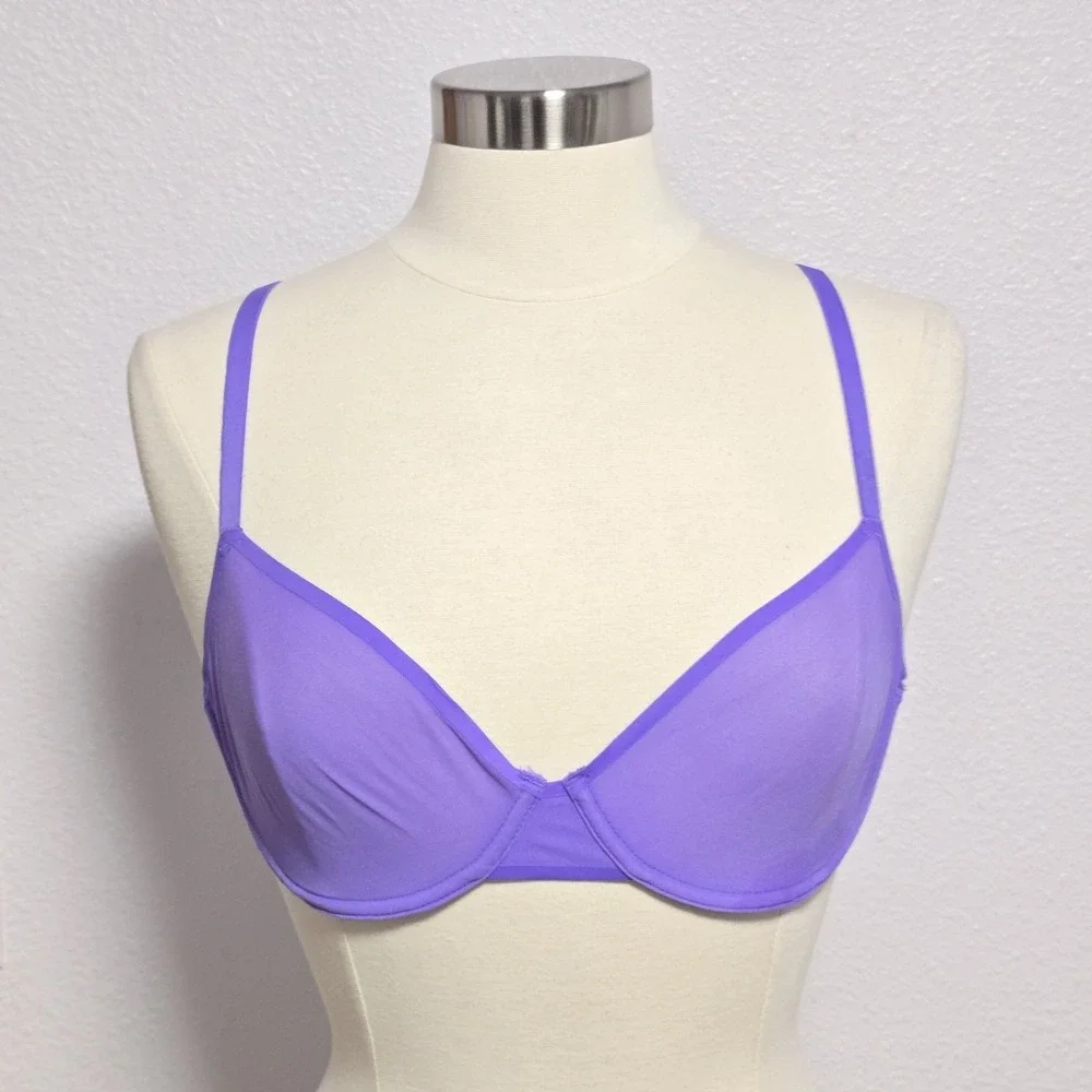 Aerie Smoothez  Microfiber Mesh Unlined Underwire Balconette Bra 36C New Purple‎